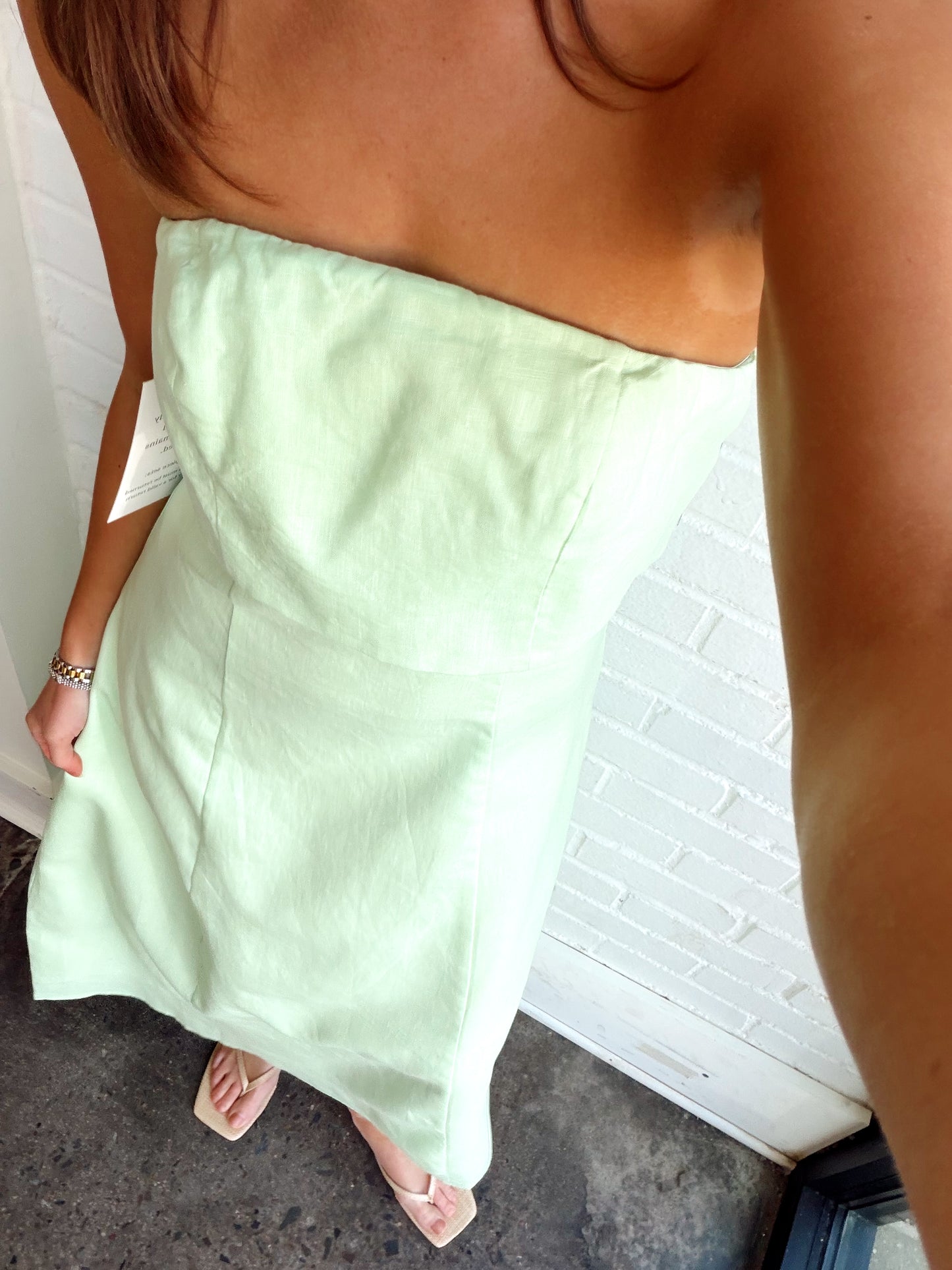 FOLDED STRAPLESS LINEN MAXI DRESS