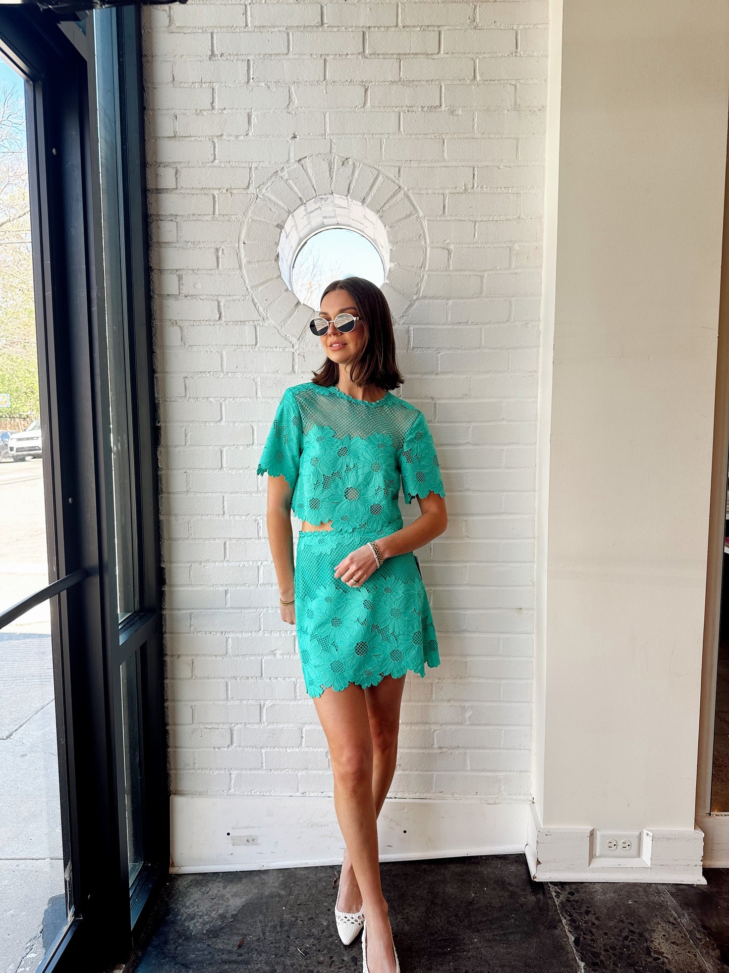 SETA SUNFLOWER EYELET MINI SKIRT SET