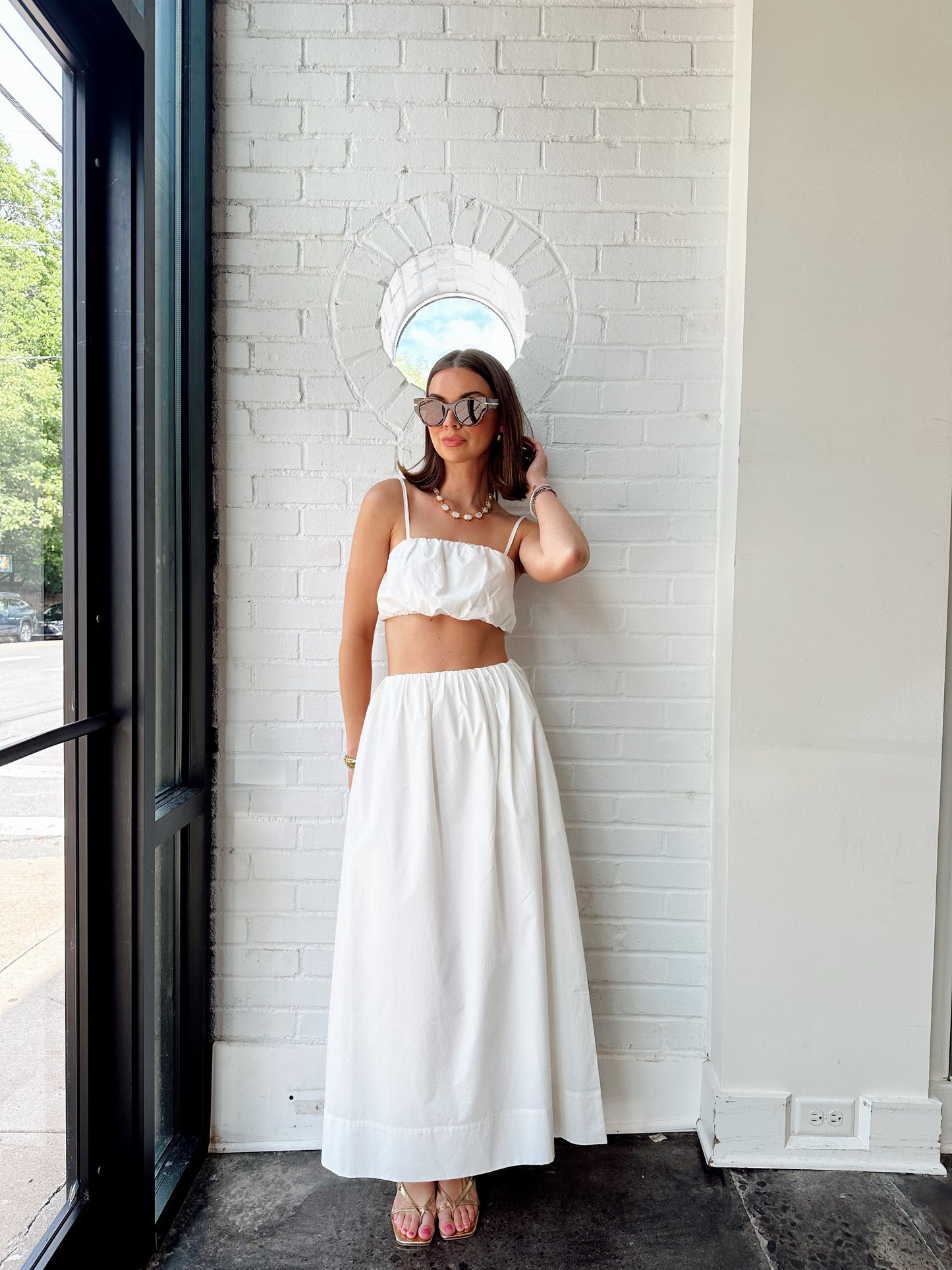 NOMI COTTON RUCHED MIDI SKIRT
