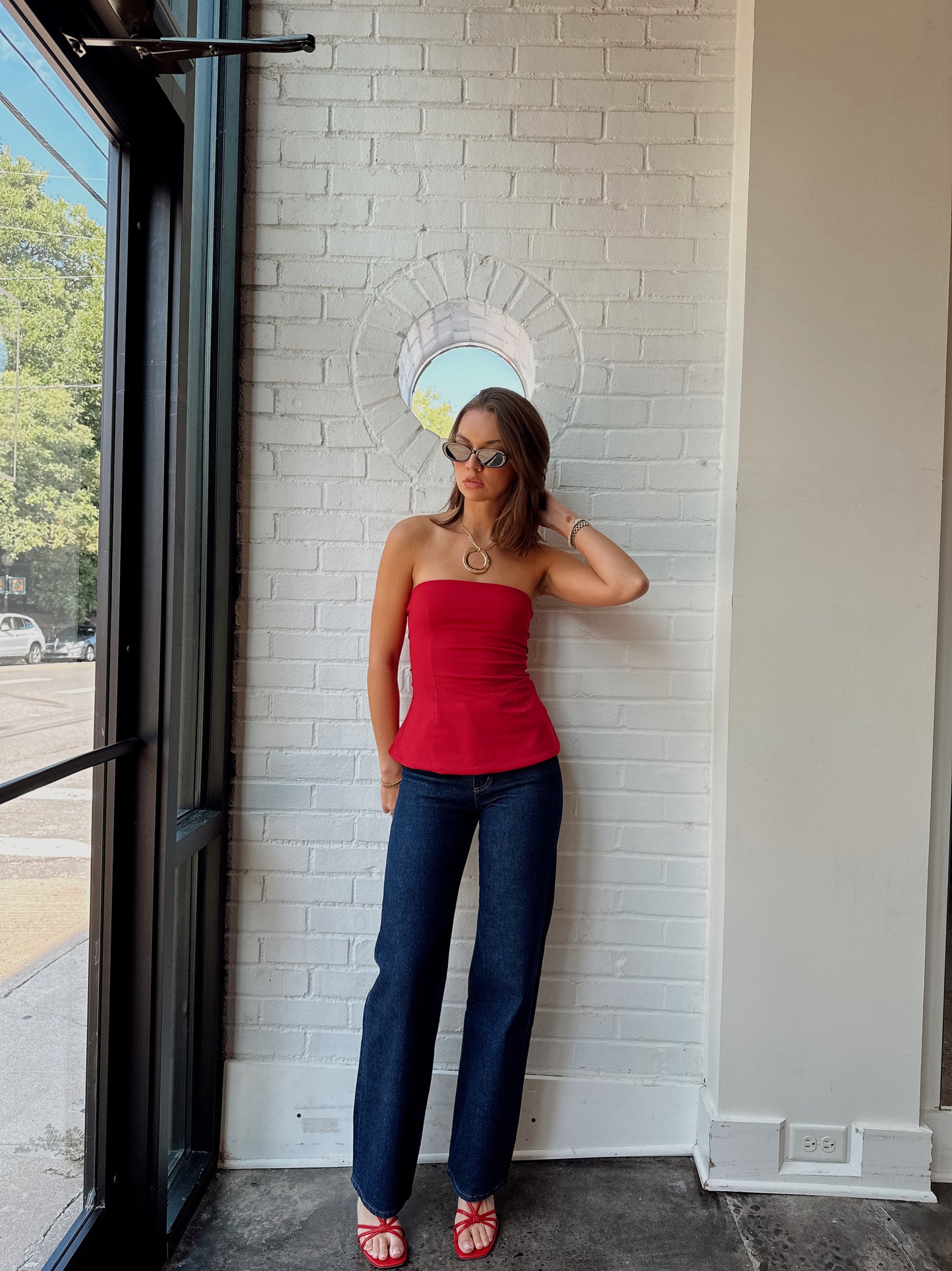 DARYN STRAPLESS PEPLUM TOP