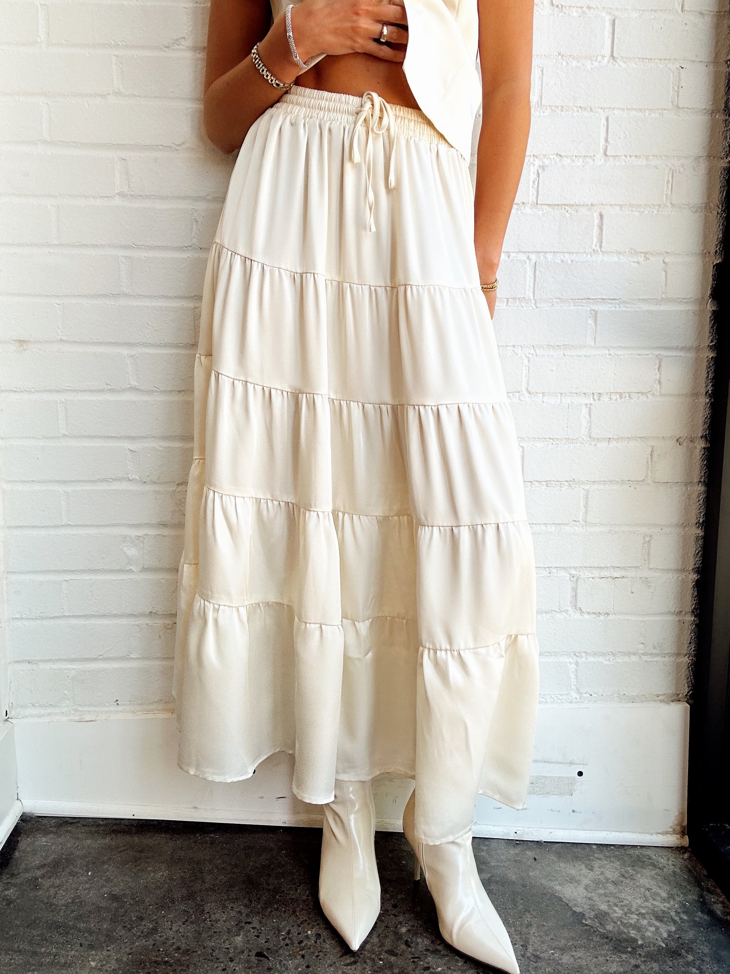 SATIN TIERED MAXI SKIRT