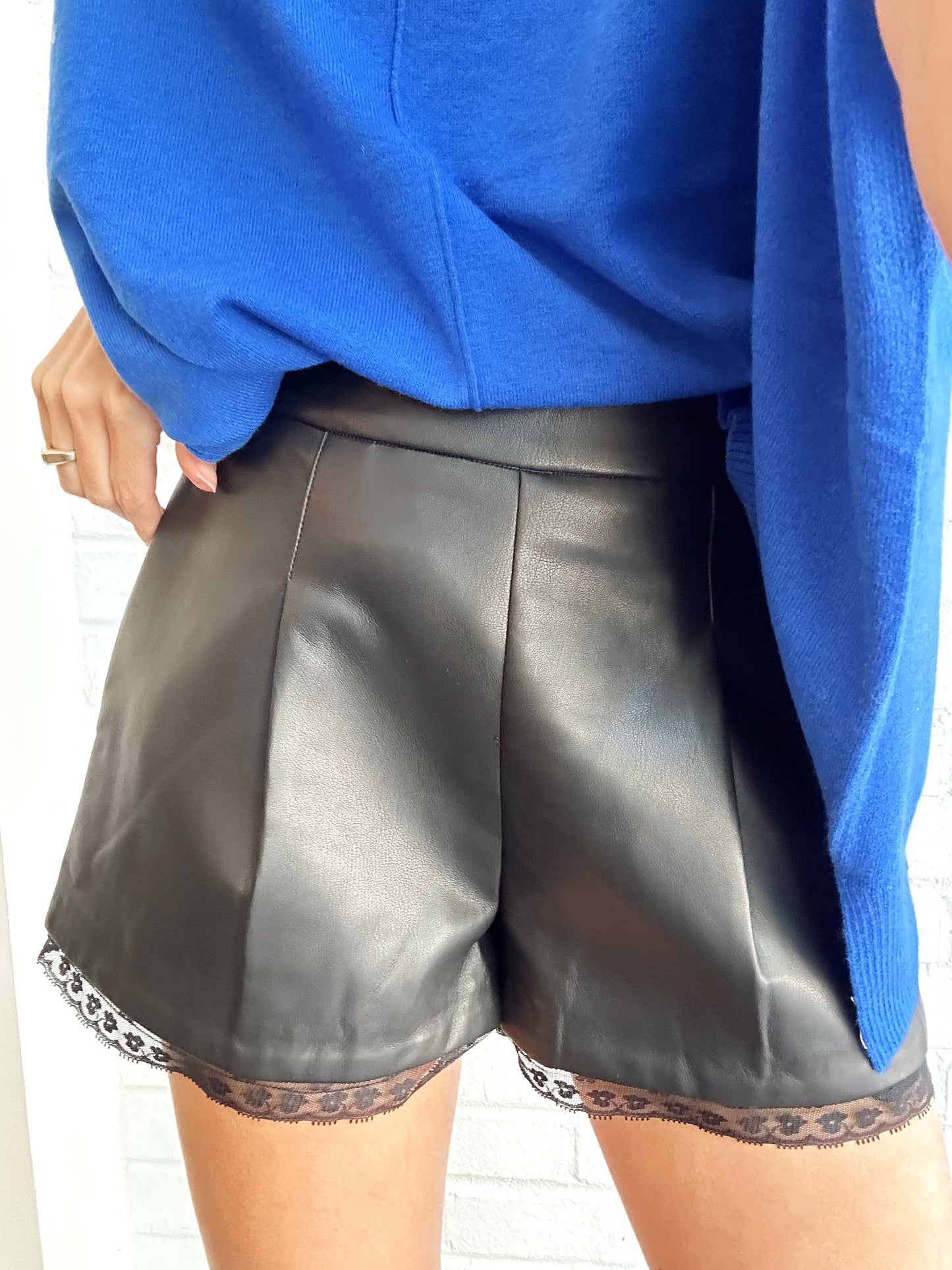 FAUX LEATHER LACE SHORTS