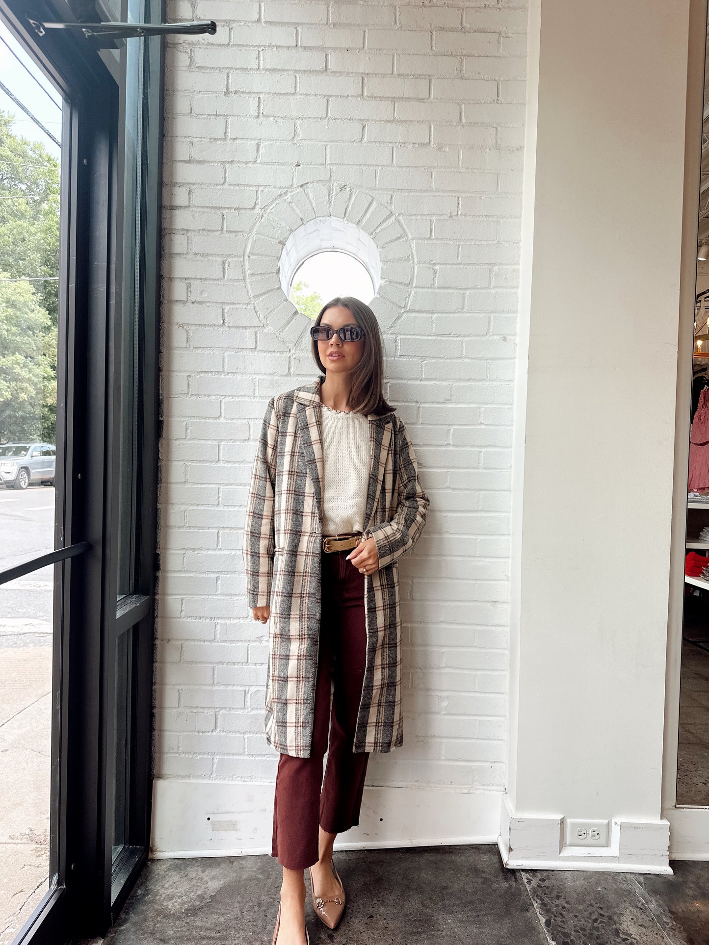 CREAM BROWN PLAID COAT