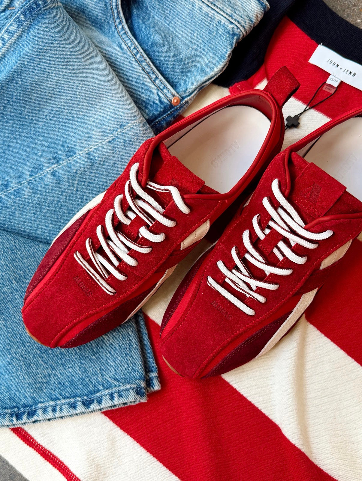 TB.304 NYLON RED LEATHER SNEAKERS