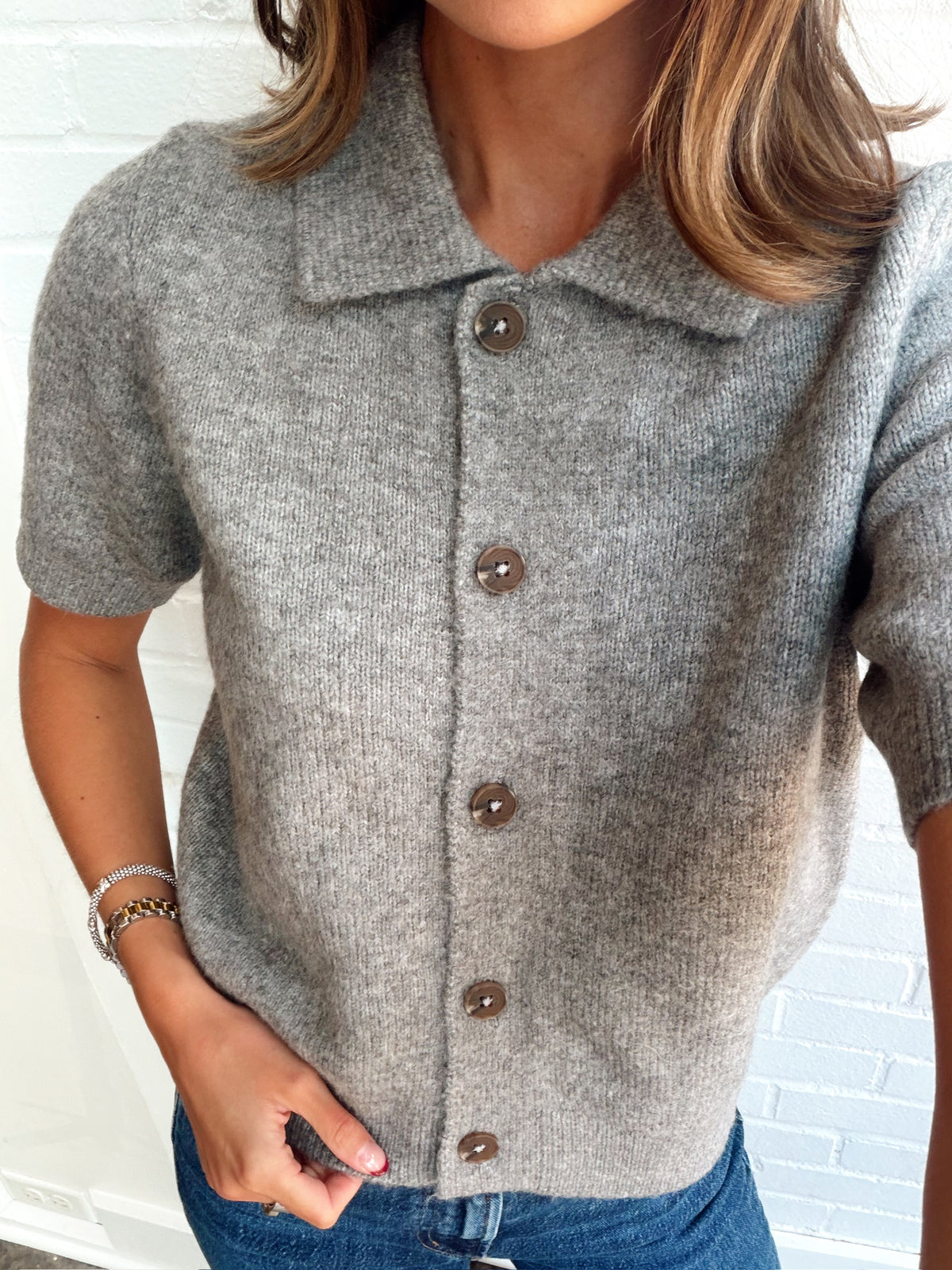 SUZIE KNIT SHORT SLEEVE COLLAR TOP