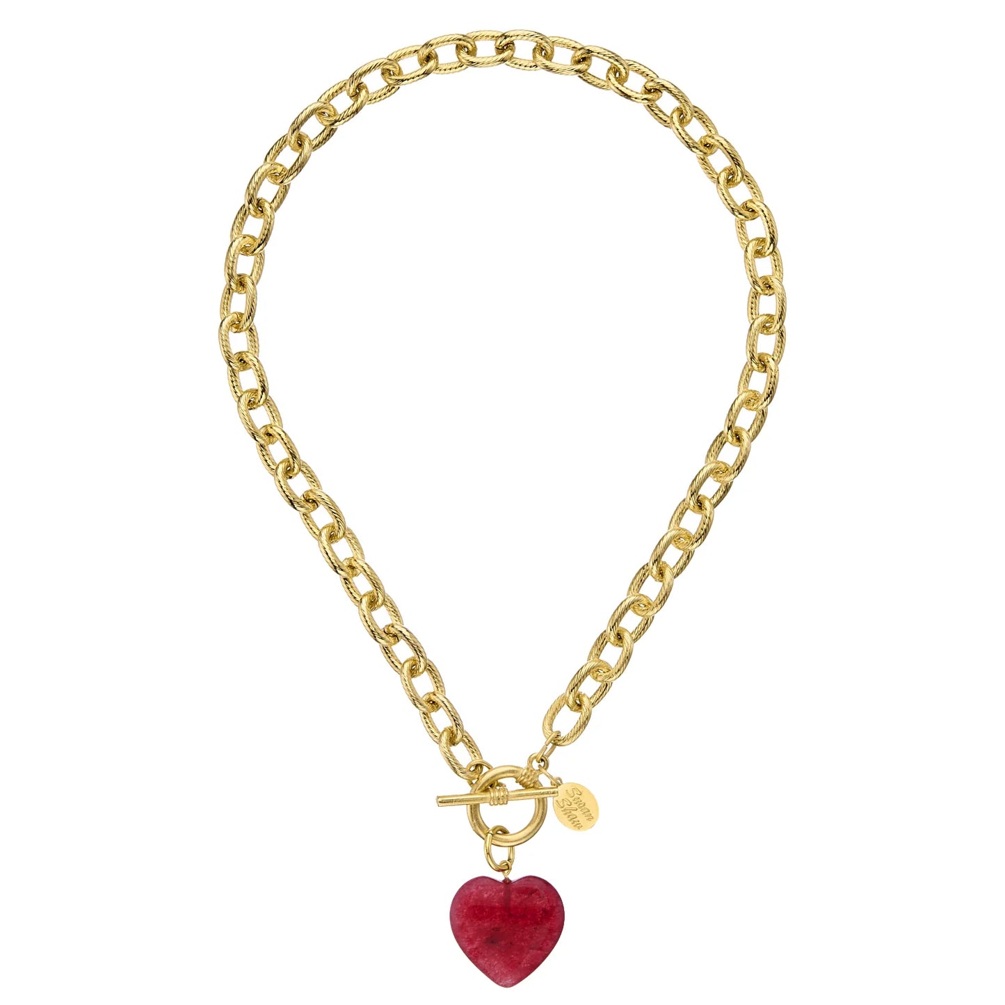 GOLD 16" TOGGLE NECKLACE W/ RED HEART DROP