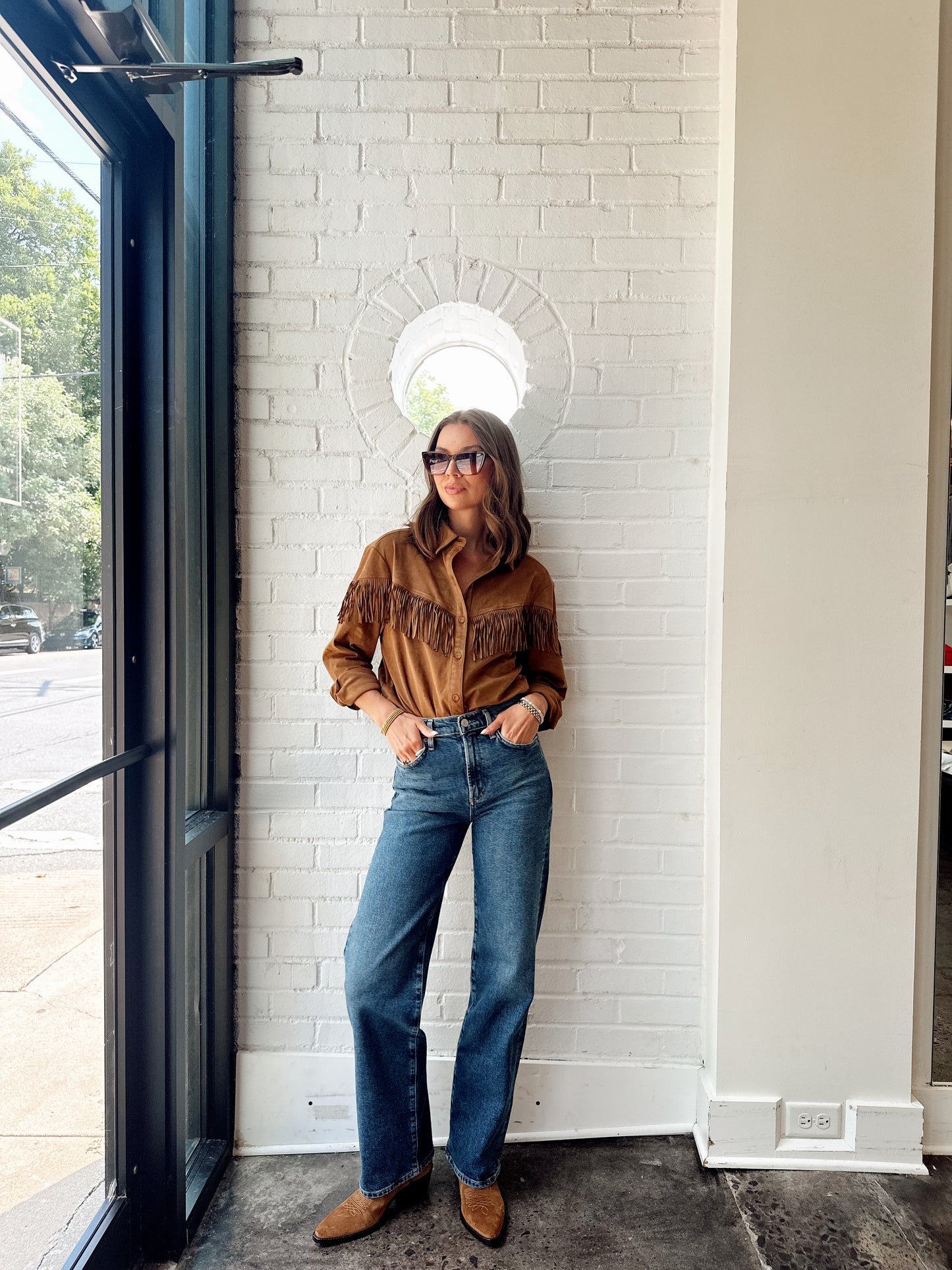 CLEA FAUX SUEDE TOP