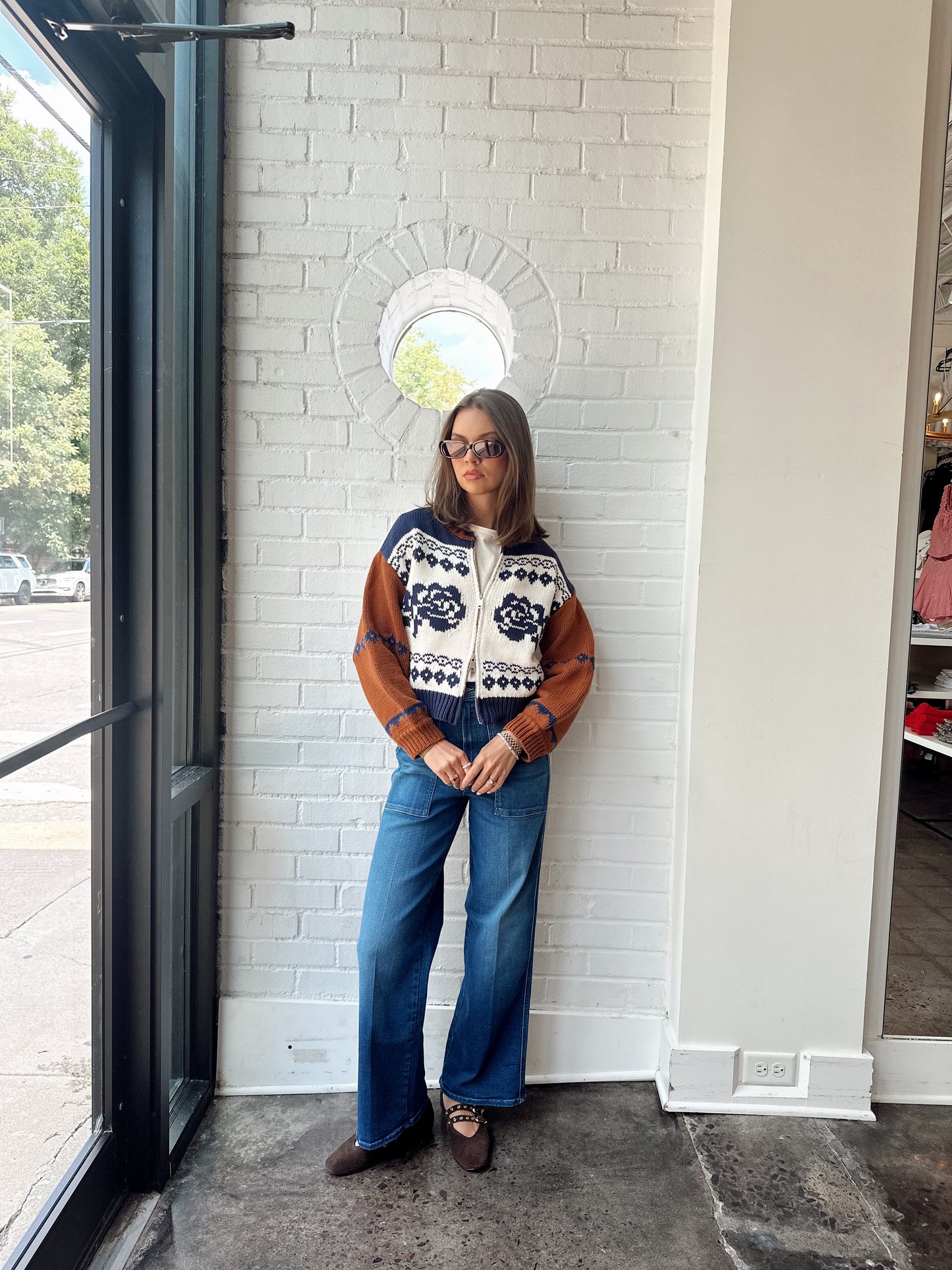 SWEET ROSE JACQUARD ZIP SWEATER JACKET