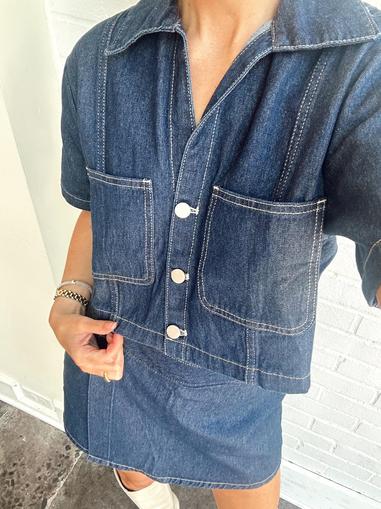 DENIM SHIRT AND SKORT SET