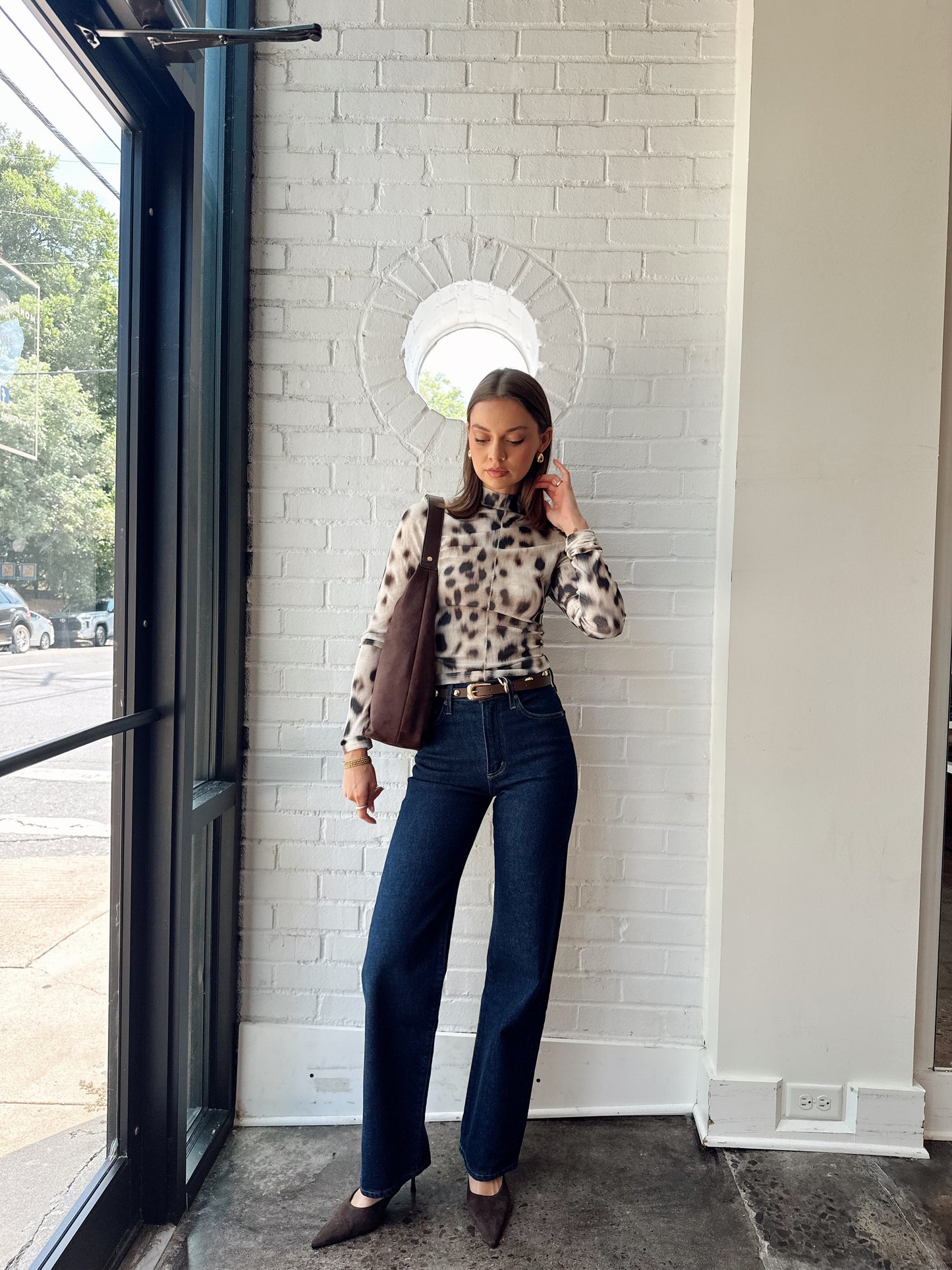 ANIMAL PRINT TURTLENECK TOP