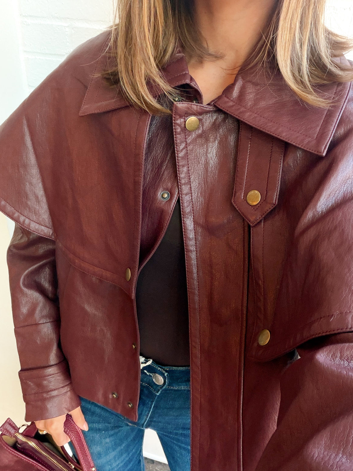 FAUX LEATHER CAPE JACKET