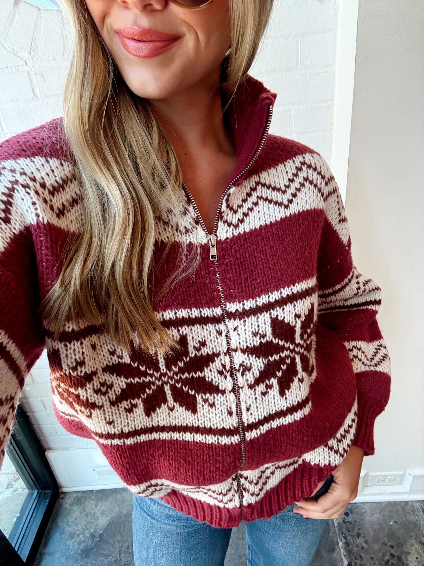 COLLARED FAIR ISLE SWEATER JACKET