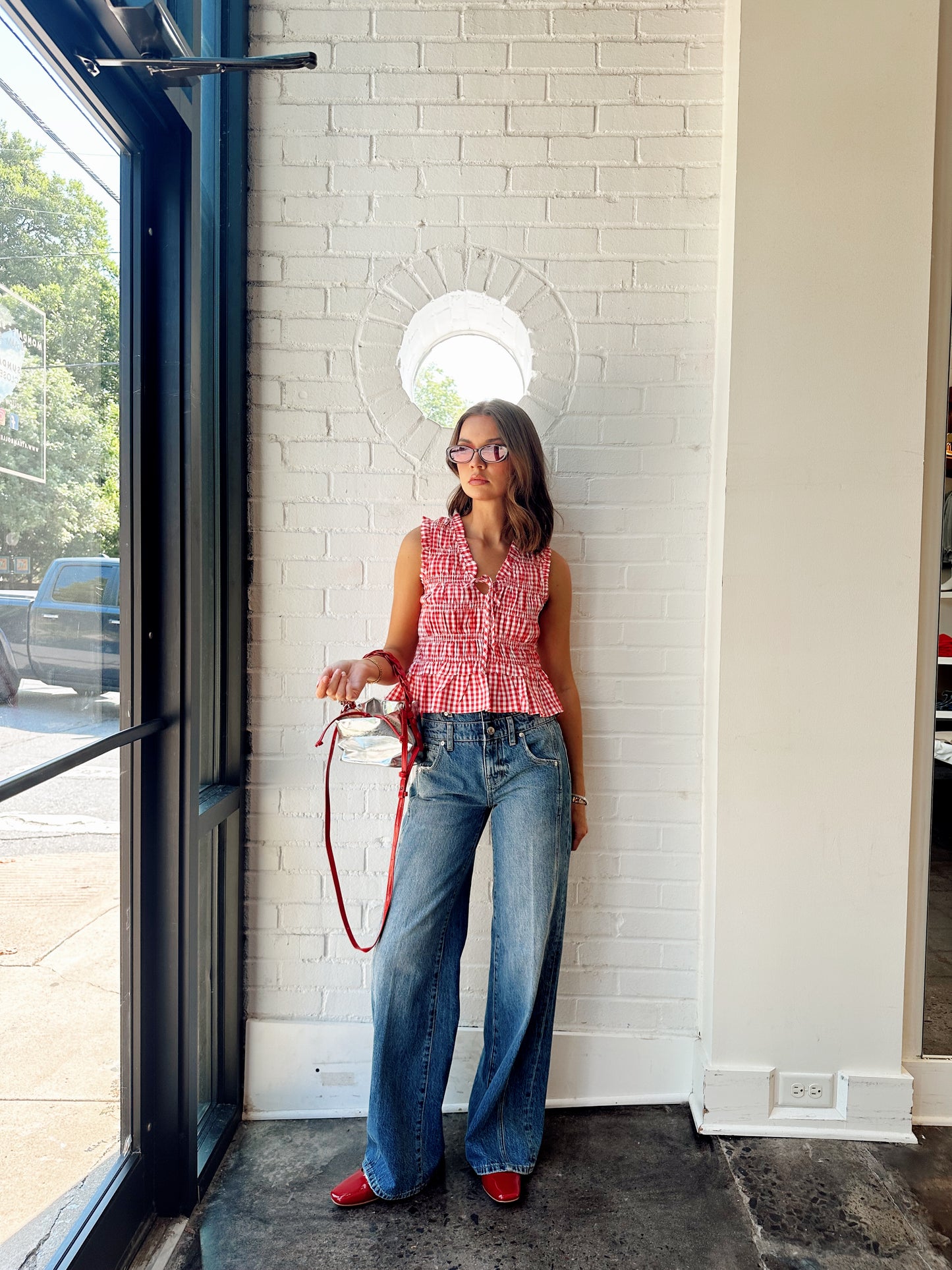 GINGHAM SMOCKED TOP