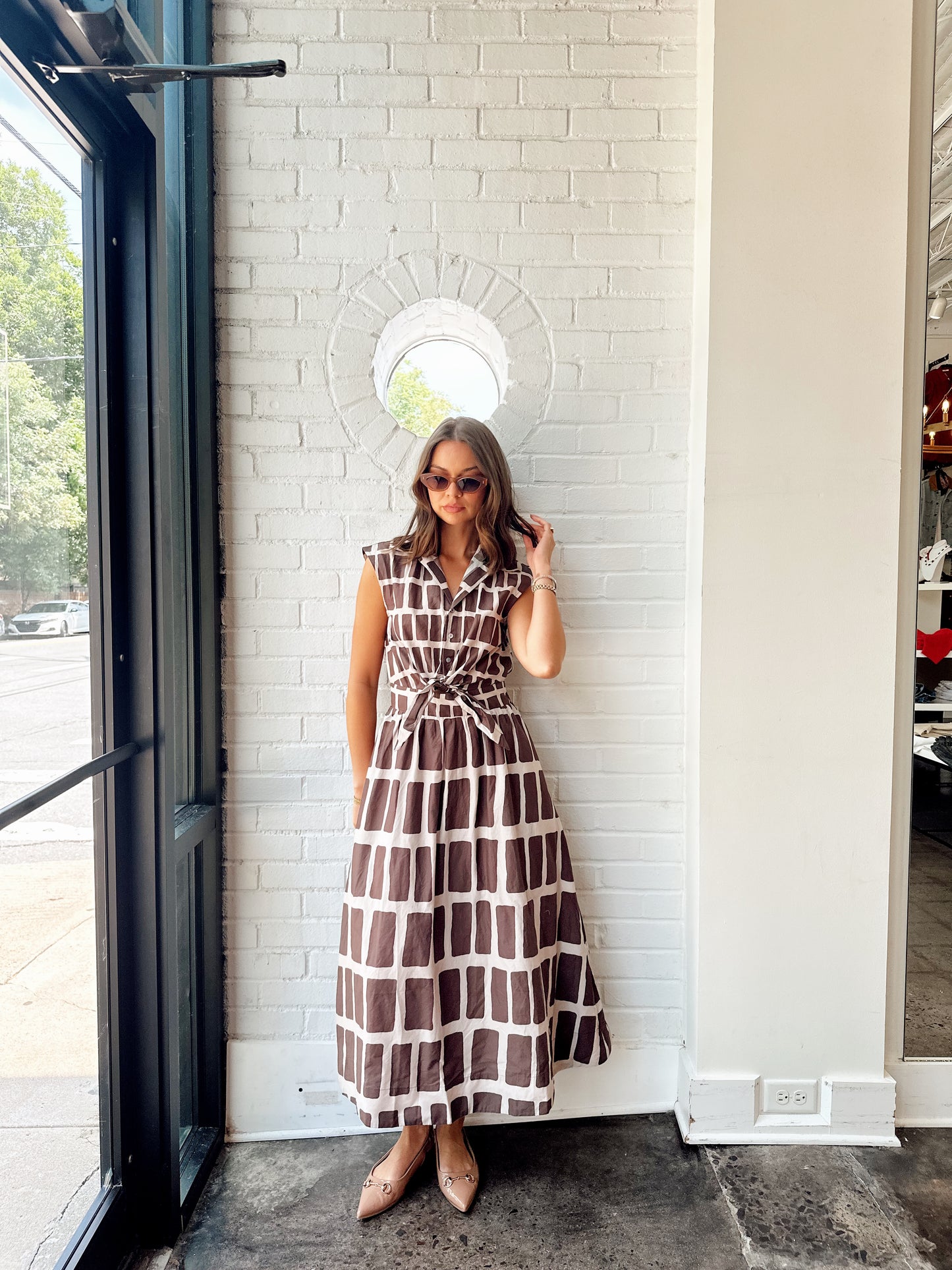 TIE DETAIL COLLAR ABSTRACT MIDI