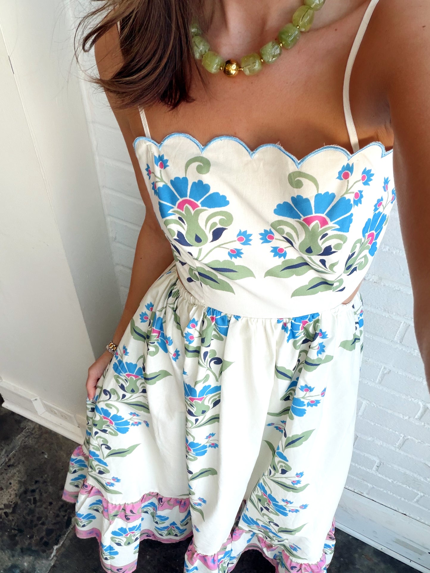 SCALLOP DETAIL TUBE MIDI DRESS