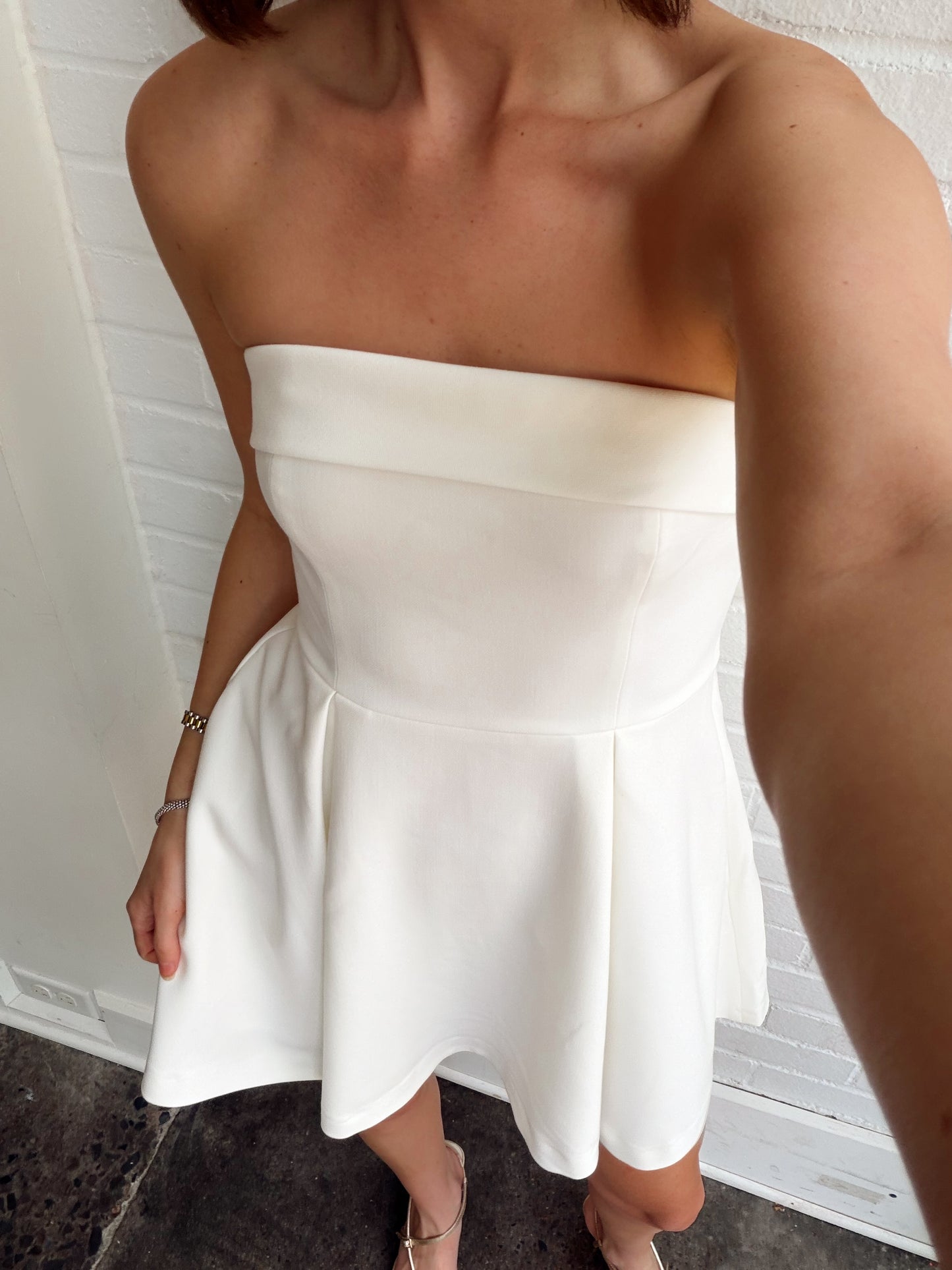 WHISPER FOLD OVER PLEATED MINI DRESS