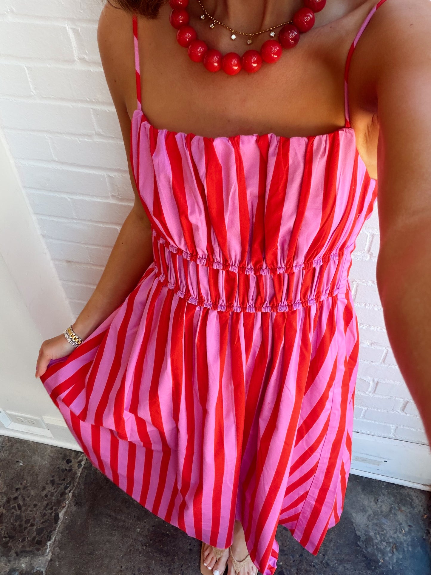 STRIPE SLEEVELESS MAXI DRESS