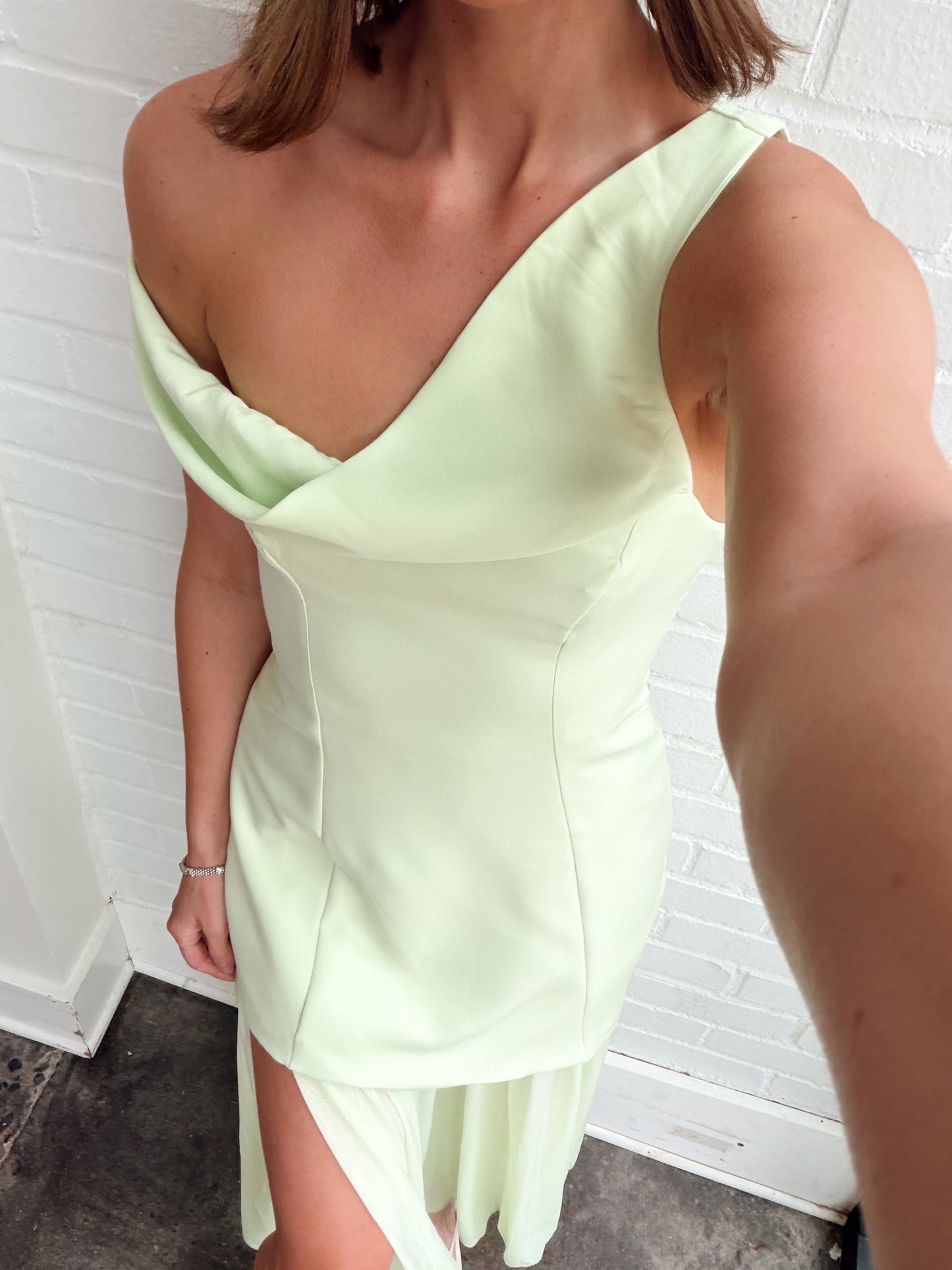 ONE SHOULDER LIME MAXI DRESS