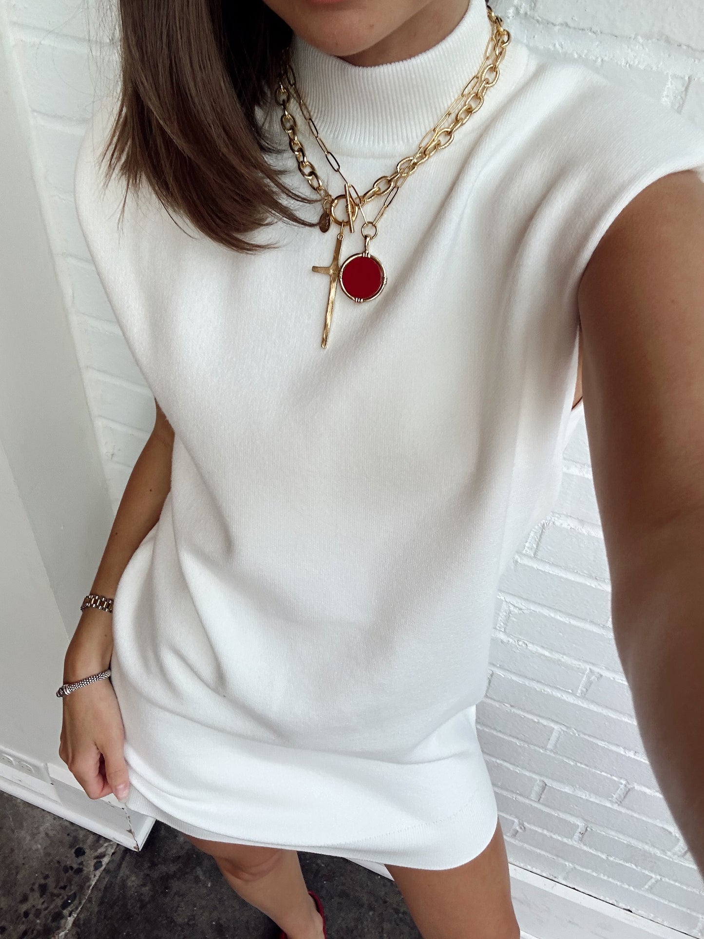 MOCK NECK SLEEVELESS KNIT MINI