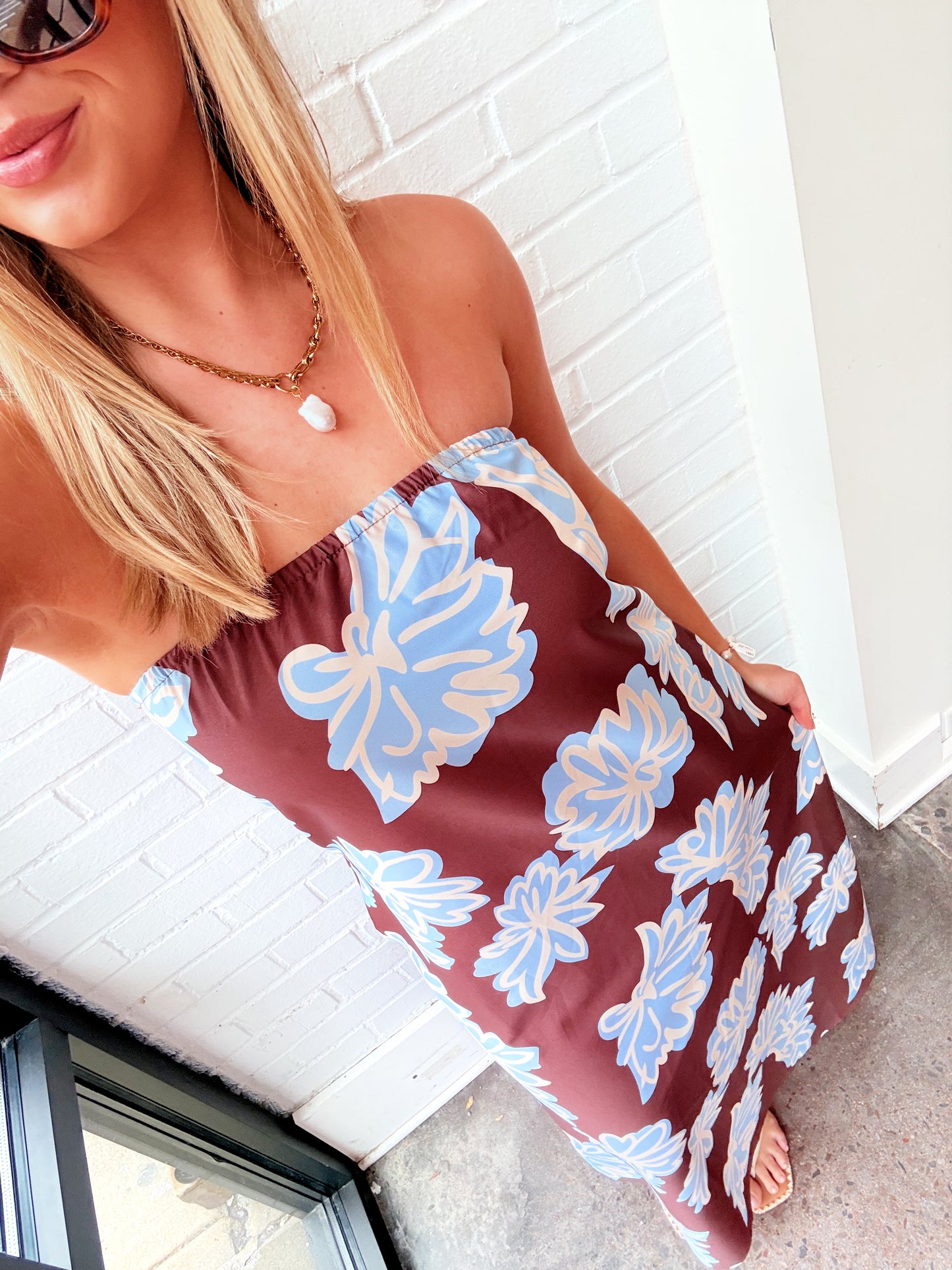 FLORAL PRINT STRAPLESS MAXI DRESS