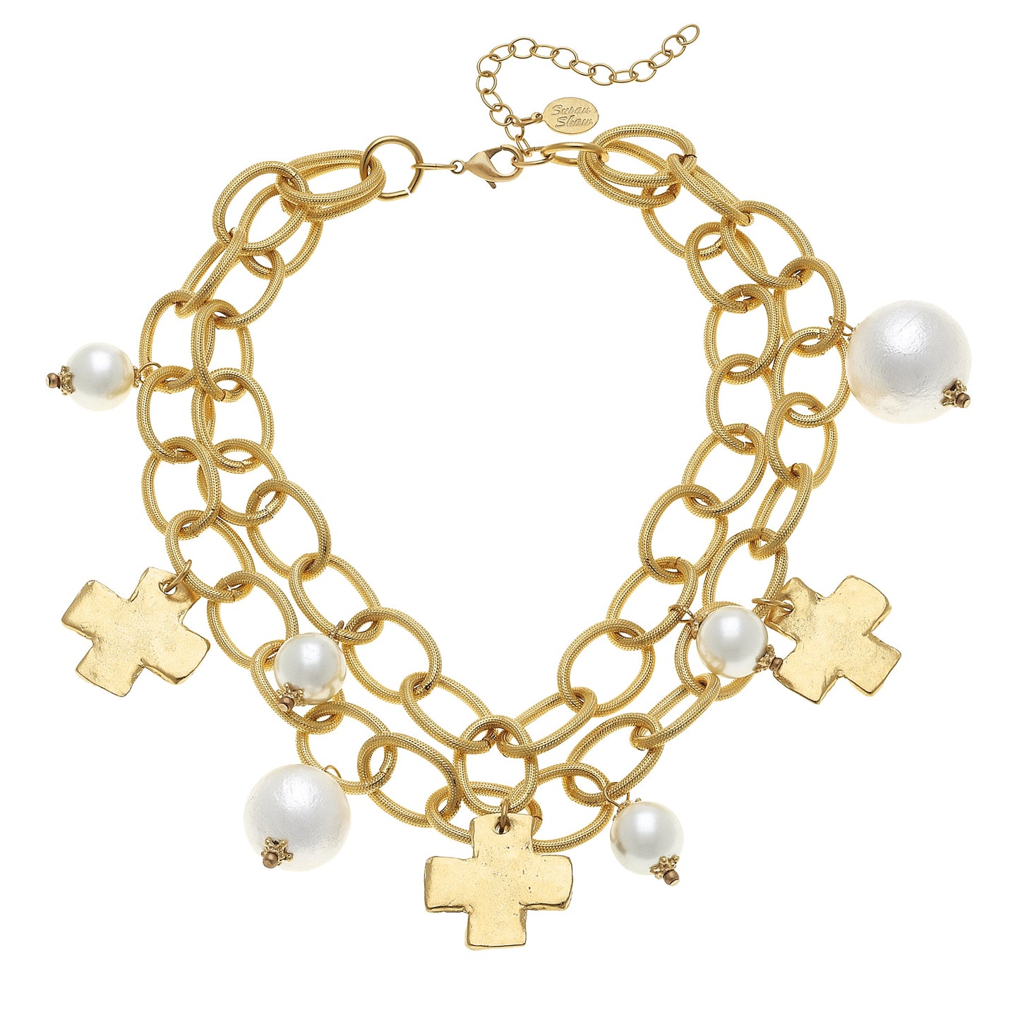 GOLD CROSS & GENUINE COTTON PEARL NECKLACE