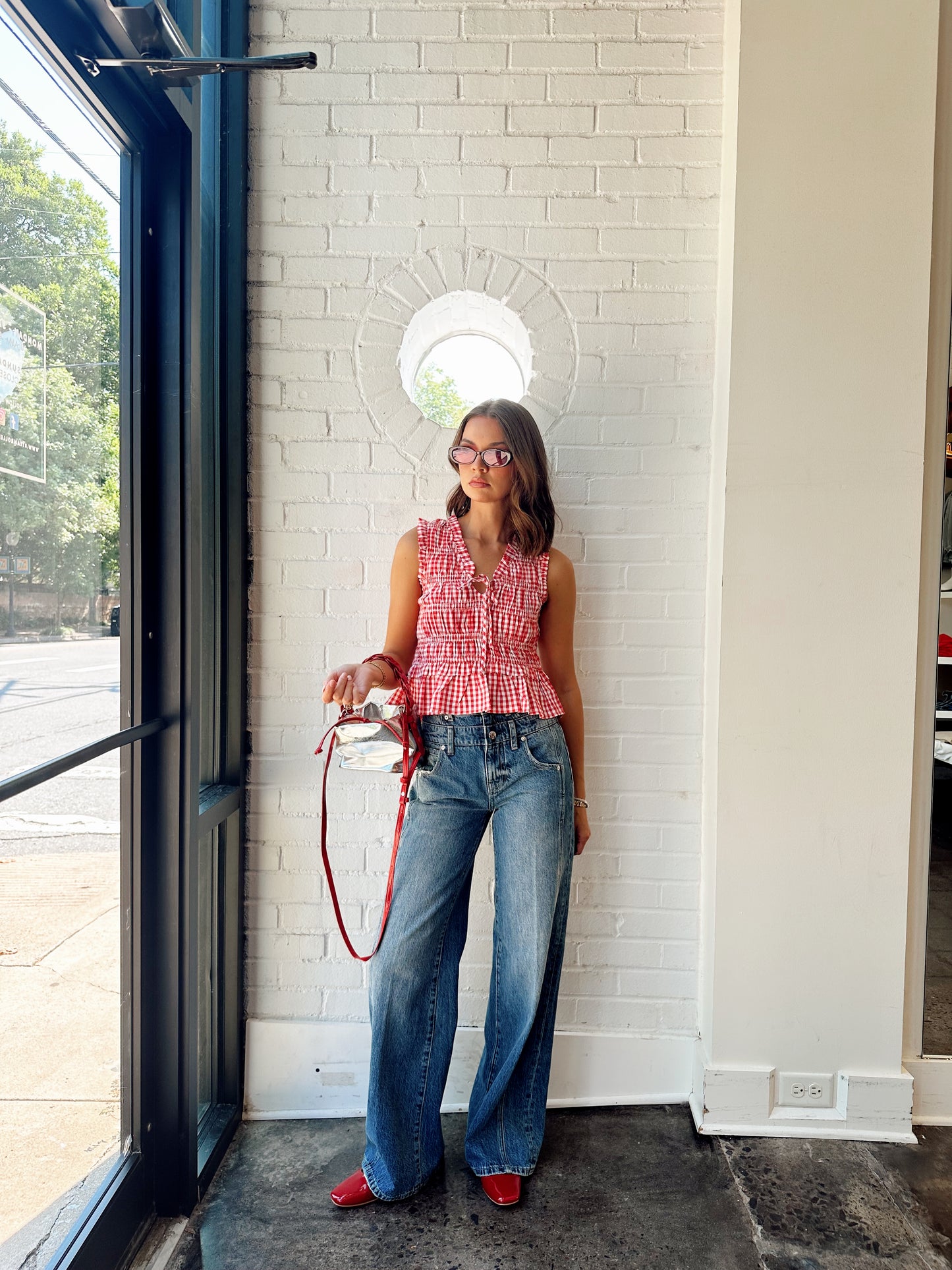 GINGHAM SMOCKED TOP