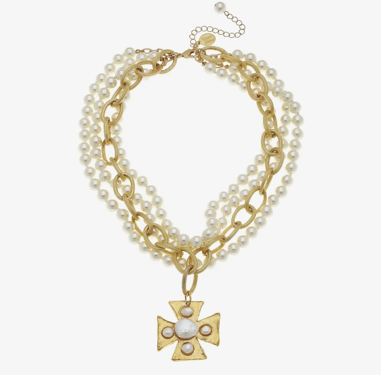 MULTI STRAND CROSS PEARL NECKLACE