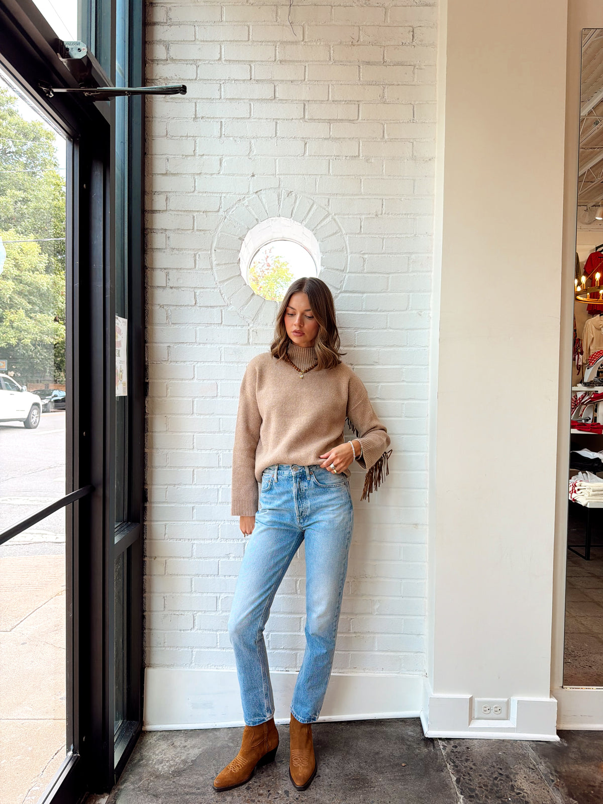 VENETTE COMBO FRINGE KNIT SWEATER