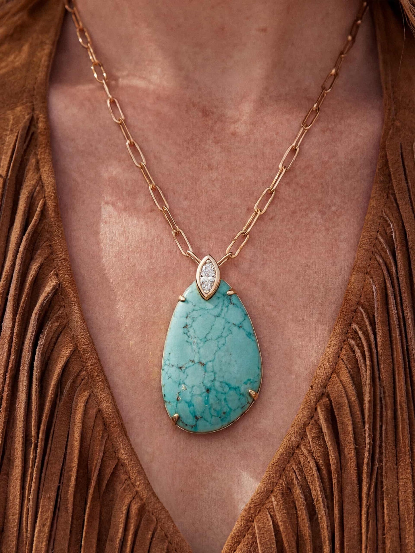 TURQ. NECKLACE W/ 18K GOLD PLATING