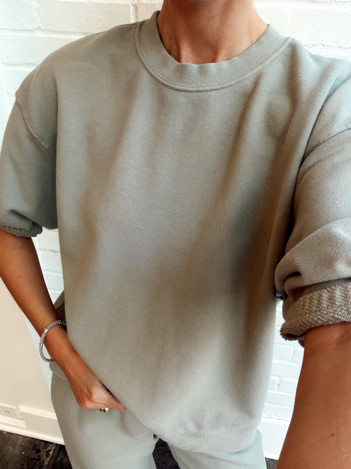 REBECCA SS ROLLED CREW NECK- GRIFFIN GREY