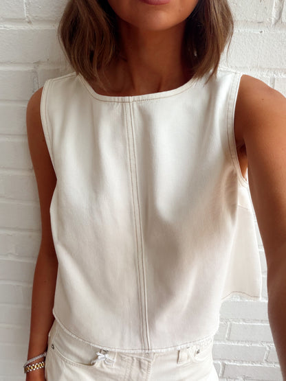 RUE BACK SLIT TOP- OFF WHITE