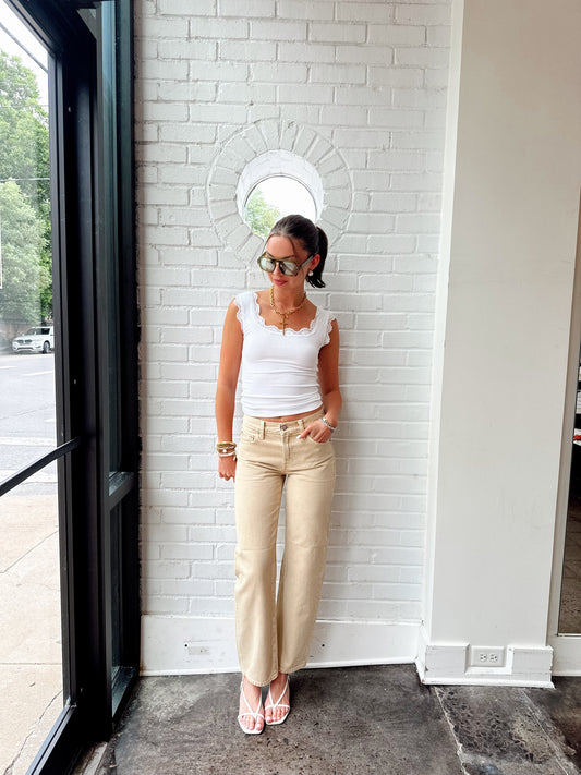 LEXI MID RISE BOWED STRAIGHT- SAND DOLLAR