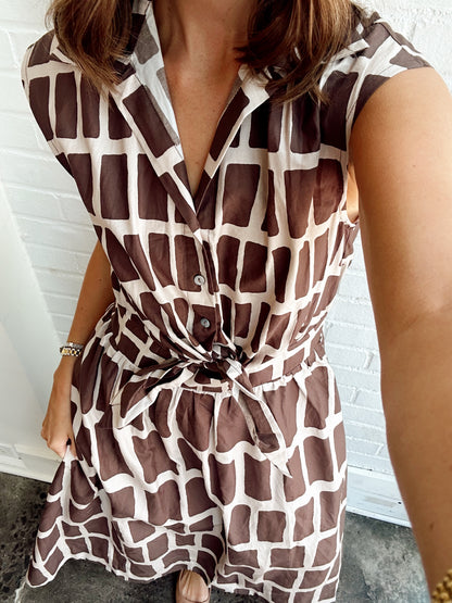 TIE DETAIL COLLAR ABSTRACT MIDI
