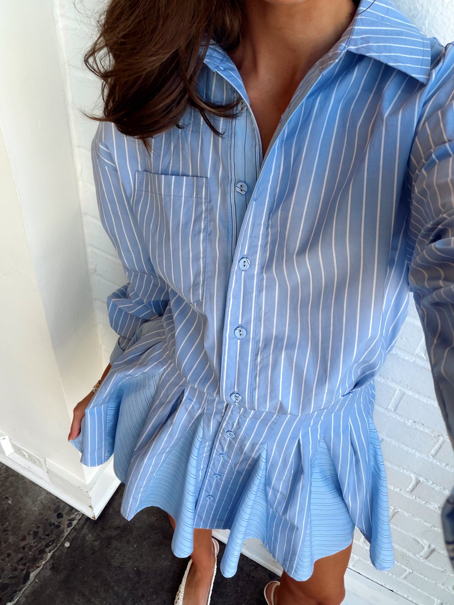 STRIPED COTTON MINI SHIRT DRESS