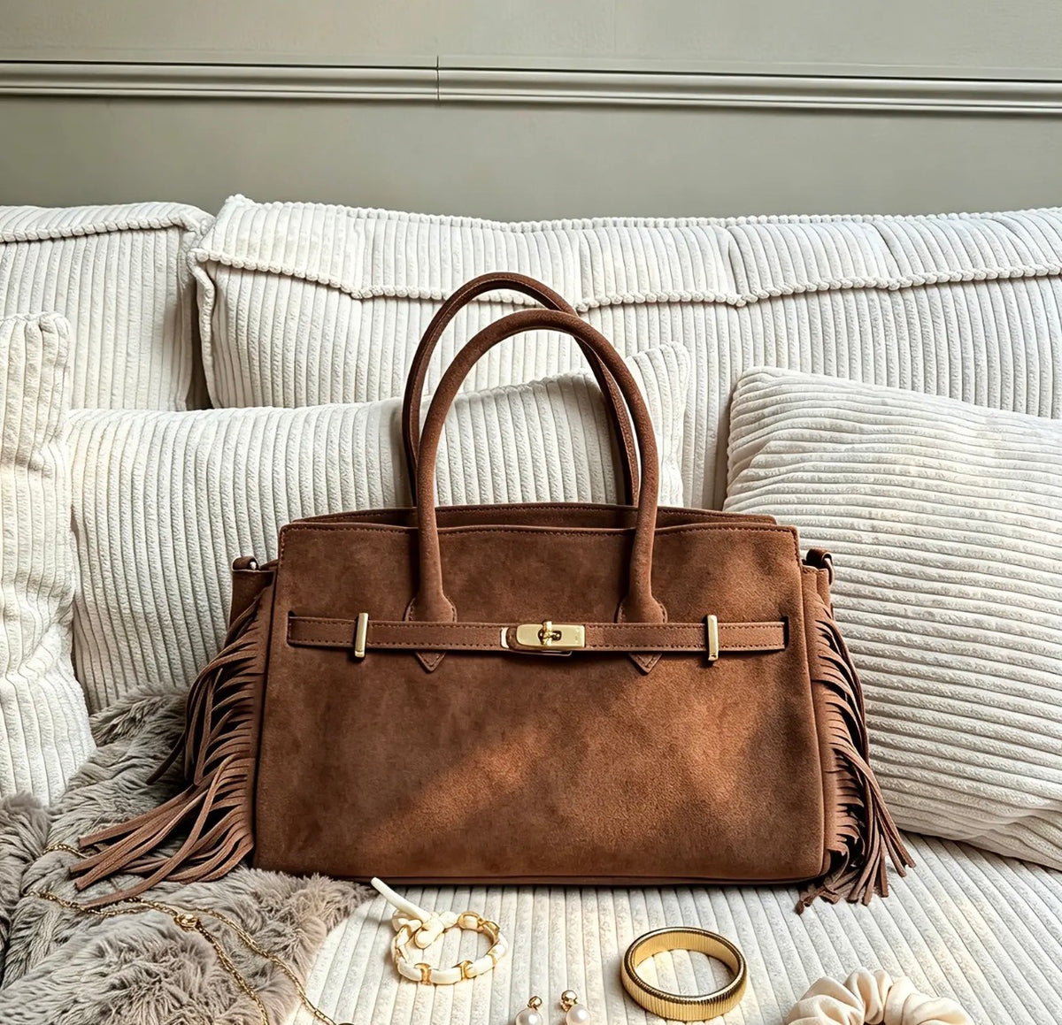GENUINE SUEDE BAG WITH FRINGE