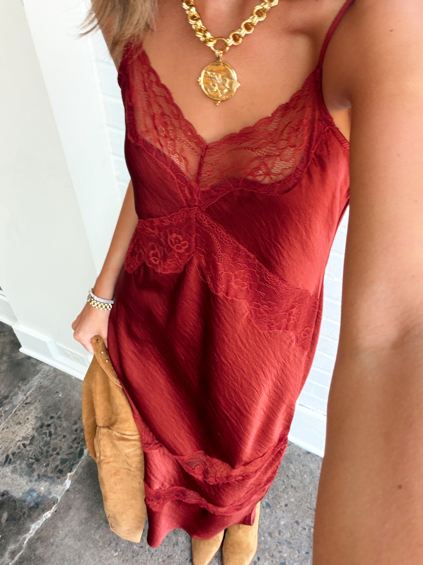 BRUNA LACE INSET MIDI DRESS