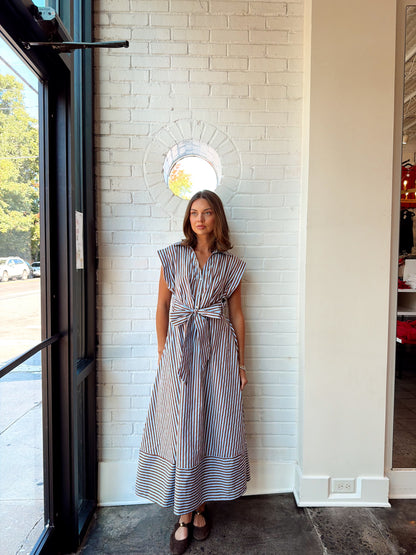 TAFFY STRIPED MAXI DRESS W/ TIE