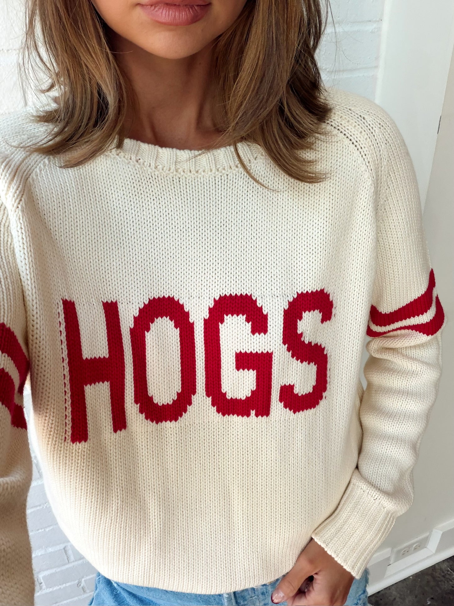 BLOCK "HOGS" SWEATER W/ STRIPE
