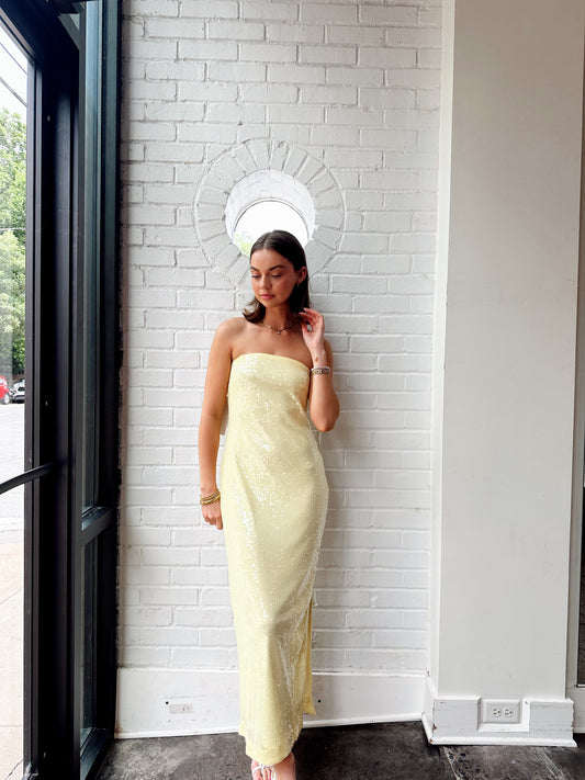STRAPLESS SEQUIN MAXI DRESS