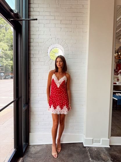 POLKA DOT BACKLESS LACE MINI DRESS