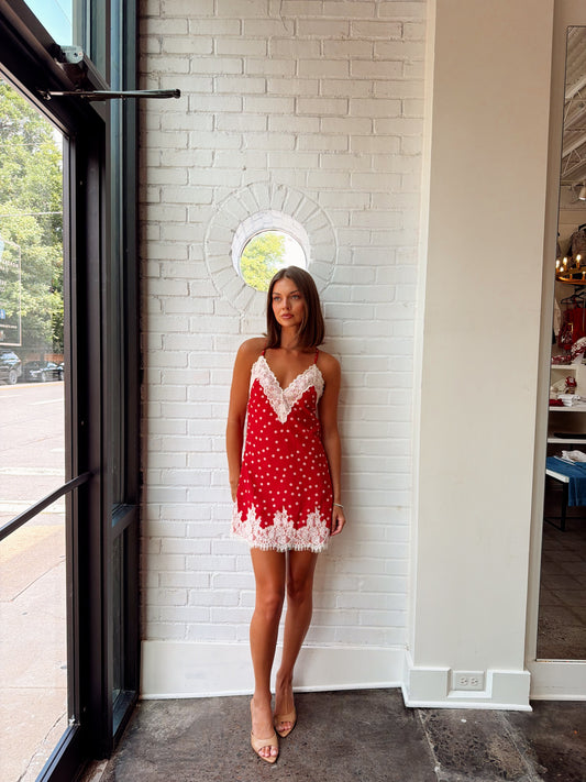 POLKA DOT BACKLESS LACE MINI DRESS