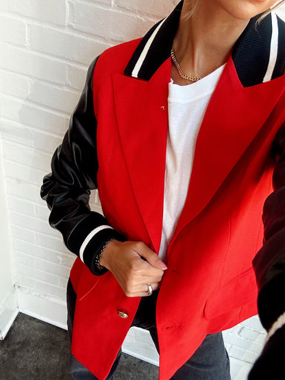 RACER STRIPE VEGAN LEATHER BLAZER