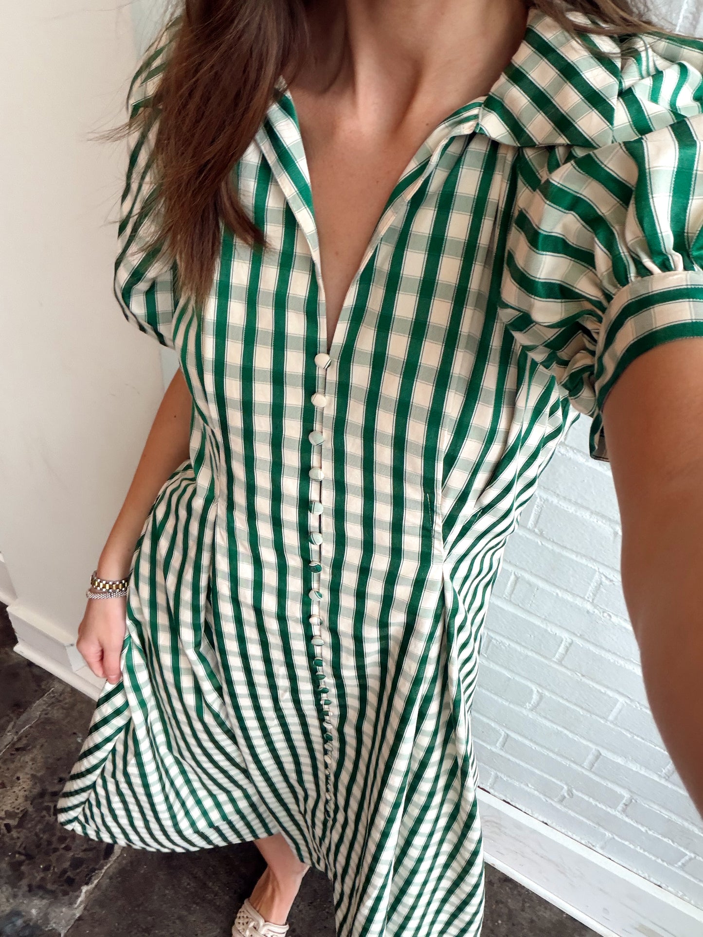 GINGHAM CHECK MIDI DRESS