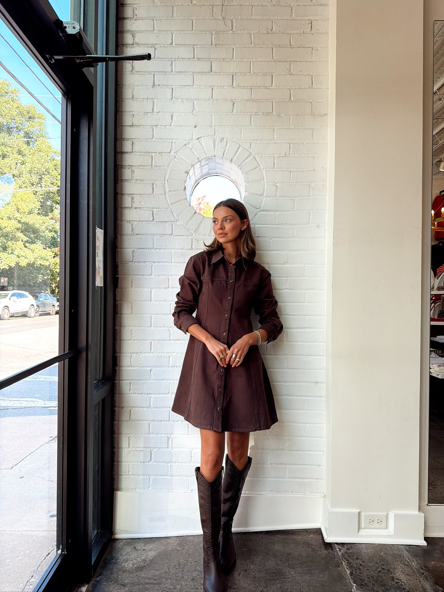ZEANA L/S FLARED DENIM DRESS