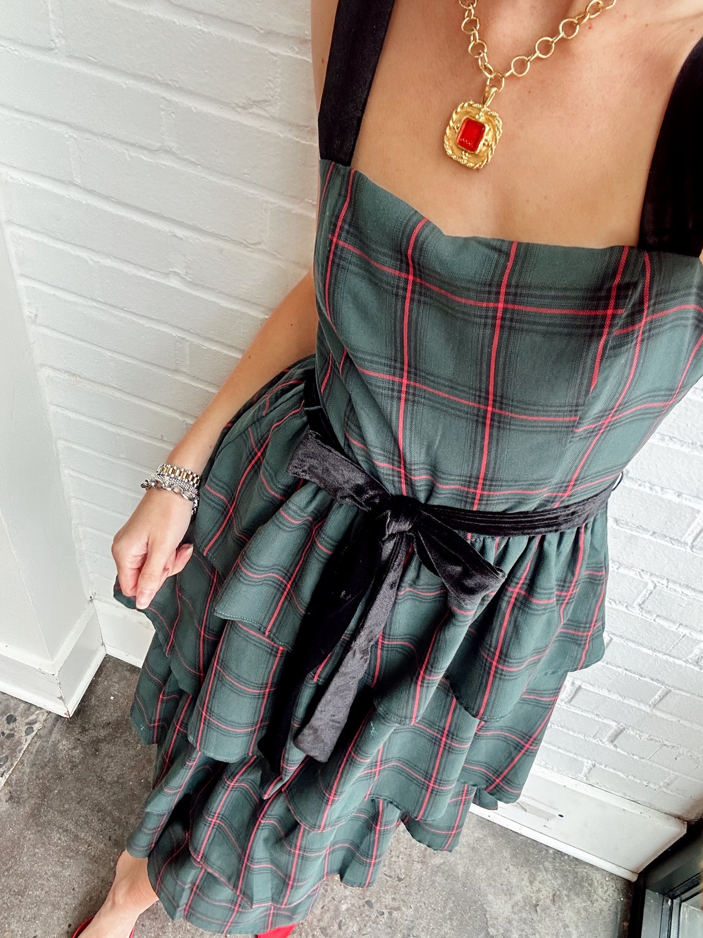 PLAID MARI TIERED MIDI DRESS