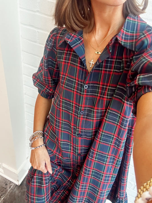 CHAPMAN PLAID LEVY BUTTON DOWN SHIFT DRESS