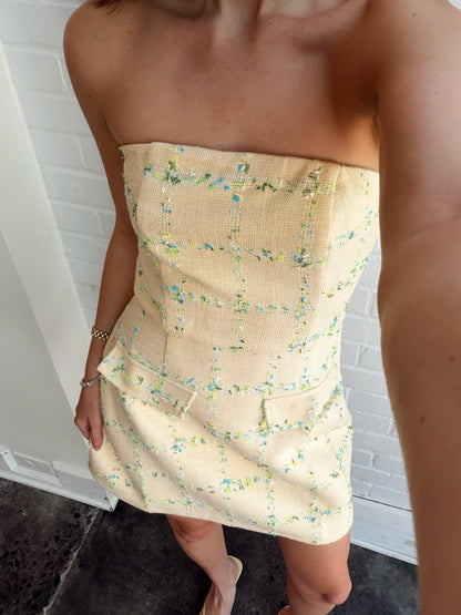 STRAPLESS TWEED MINI DRESS
