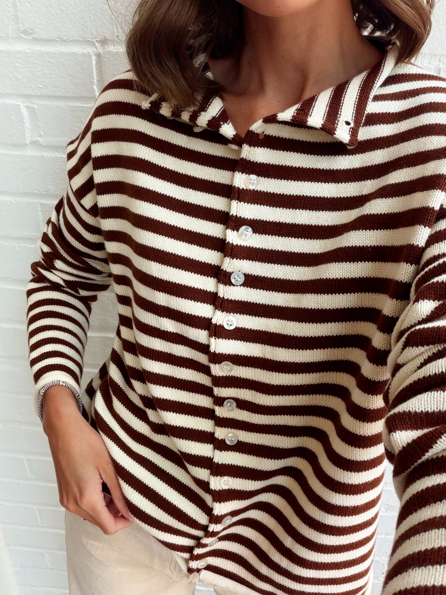 ELINA STRIPED COLLAR KNIT TOP