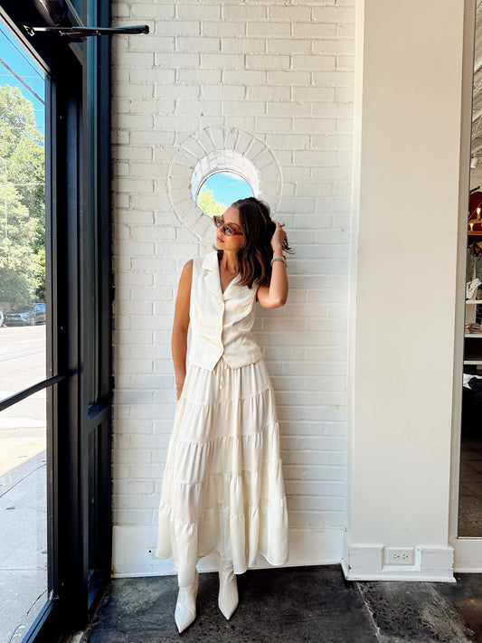 SATIN TIERED MAXI SKIRT