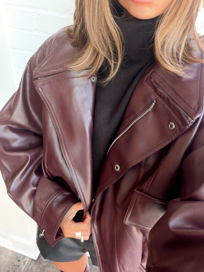 VEGAN LEATHER FUNNEL JACKET